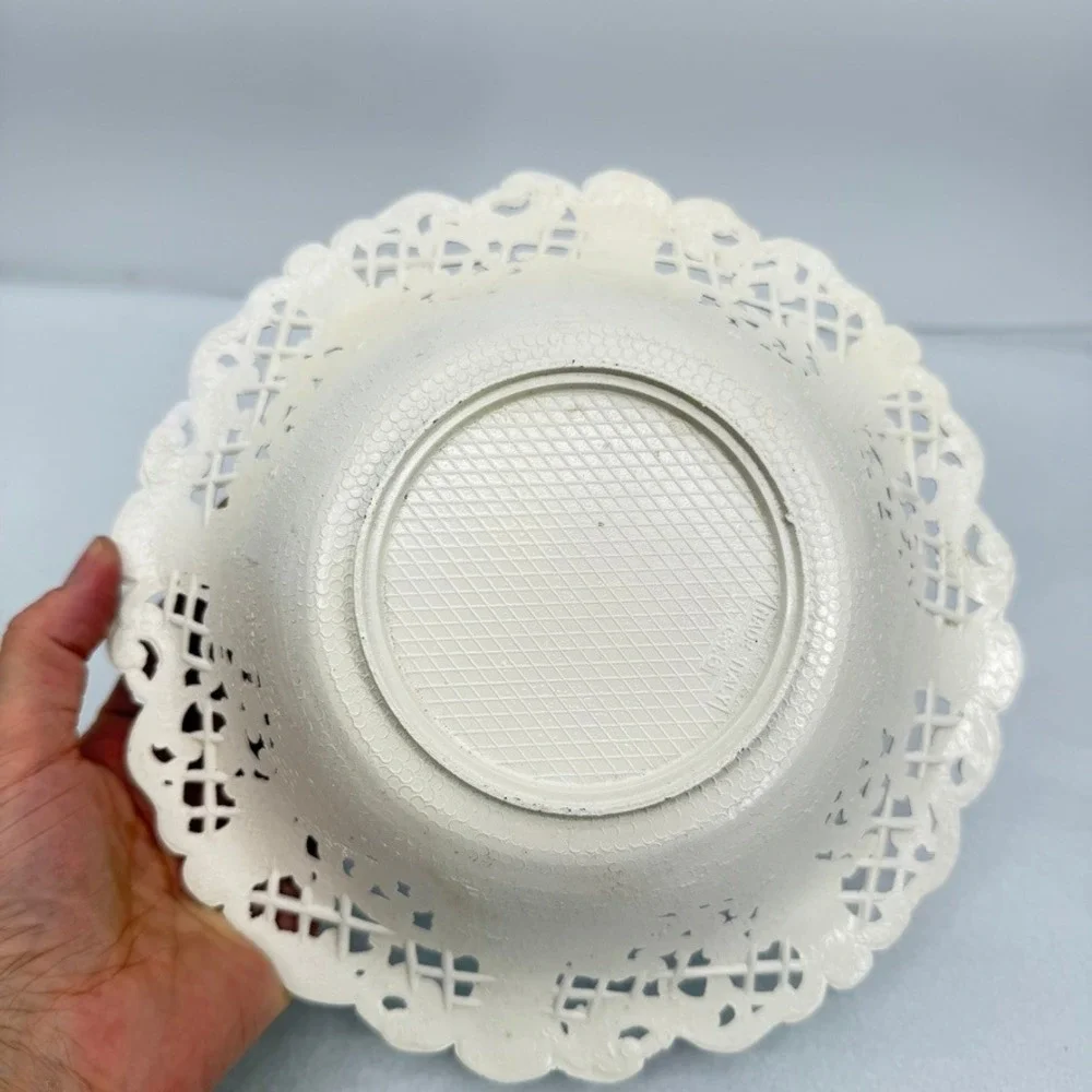 Vintage Ornate Brass Pierced Filigree Lattice Metal Bowl Dish Made in Italy 8.5